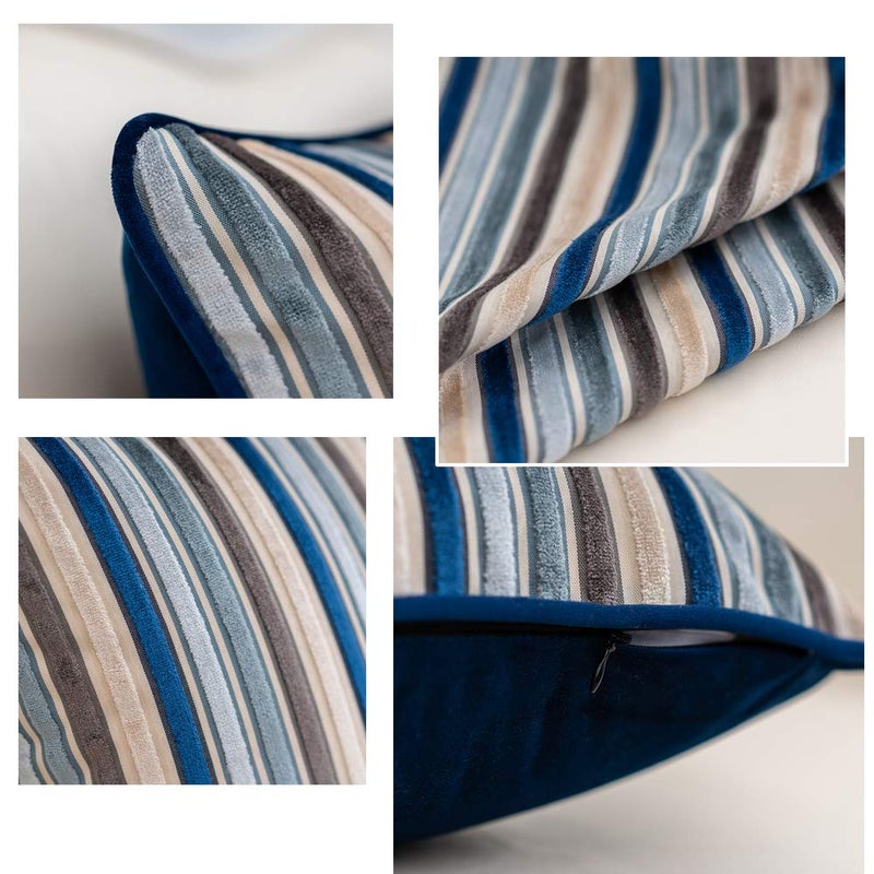 Yangest Blue Striped Throw Pillow Cover Multicolor Velvet Cushion Cover Modern Bohemian Pillowcase for Sofa Couch Bedroom Living Room Home Christmas Decoration,20x20 Inch - Image 3